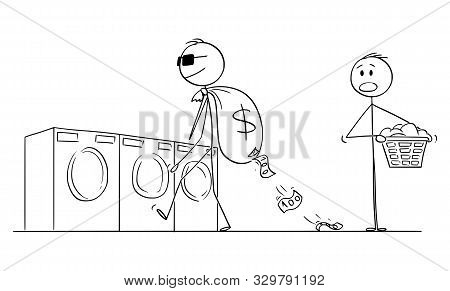 Vector Cartoon Stick Figure Drawing Conceptual Illustration Of Man Or Businessman Or Criminal Going 
