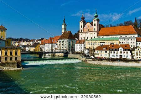panoráma města steyr. Horní Rakousko, Rakousko