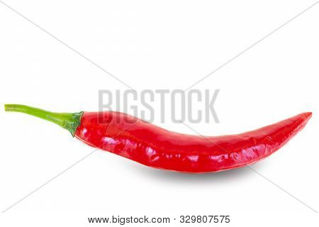 Close Up Red Hot Chili Spur Pepper At White Background