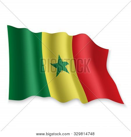 3d Realistic Waving Flag Of Senegal On White Background