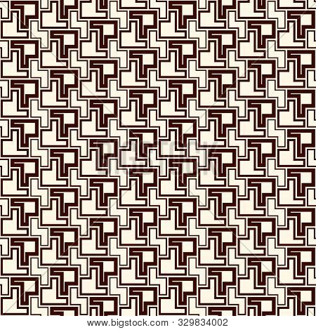 Seamless Pattern With Simple Geometric Ornament. Repeated Creative Puzzle Mosaic Abstract Background