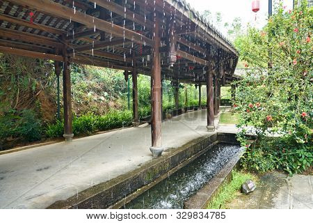 SHENZHEN, CHINA - CIRCA APRIL, 2019: pedestrian way at Gankeng Hakka Town in Shenzhen. Gankeng Hakka Town is a tourist attraction by OCT Group.
