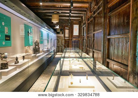 SHENZHEN, CHINA - CIRCA APRIL, 2019: exhibits on display in Gankeng Hakka Town in Shenzhen. Gankeng Hakka Town is a tourist attraction by OCT Group.
