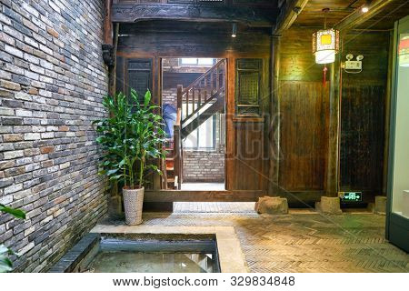 SHENZHEN, CHINA - CIRCA APRIL, 2019: interior shot of a building in Gankeng Hakka Town in Shenzhen. Gankeng Hakka Town is a tourist attraction by OCT Group.