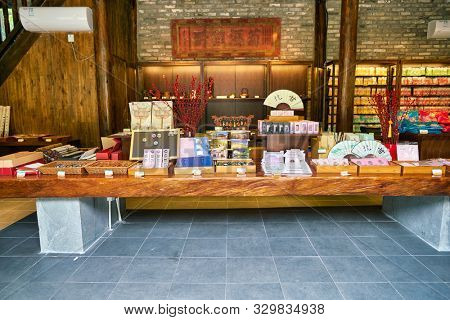 SHENZHEN, CHINA - CIRCA APRIL, 2019: goods on display at Gankeng Hakka Town in Shenzhen. Gankeng Hakka Town is a tourist attraction by OCT Group.