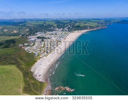 Aerial View Of Pentewan Sands Full Shot South Cornwall