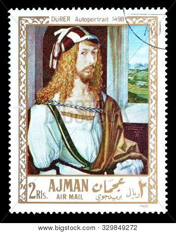 Cancelled Postage Stamp Printed By Ajman, That Shows Painting Self Portrait By Durer, Circa 1971.