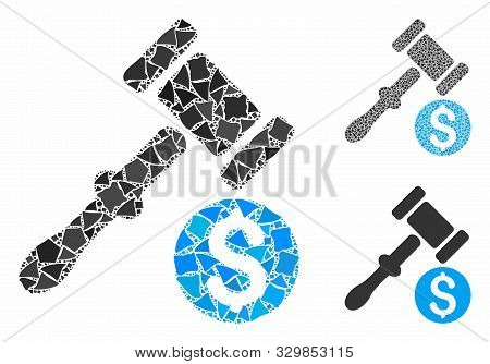 Auction Mosaic Of Inequal Elements In Different Sizes And Color Hues, Based On Auction Icon. Vector 