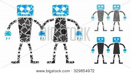 Robot Friends Mosaic Of Joggly Parts In Various Sizes And Color Tints, Based On Robot Friends Icon. 