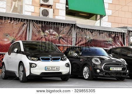Kiev, Ukraine - October 14, 2019: Bmw I3 And Mini Cooper In The City