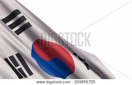 Background With A Realistic Flag Of South Korea. Vector Element For Independence, Movement, Memorial
