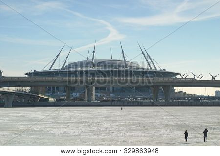Saint Petersburg, Russia - February 16, 2019: Gazprom Arena, Western High-speed Diameter And The Bol