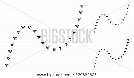 Dotted Curve Mosaic Of Bumpy Items In Variable Sizes And Shades, Based On Dotted Curve Icon. Vector 