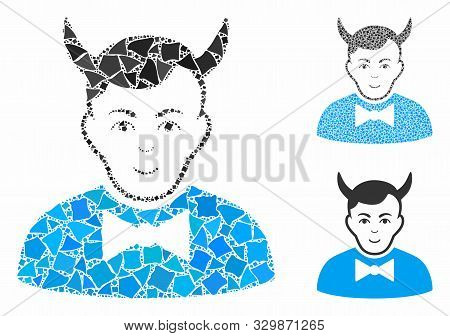 Devil Composition Of Ragged Pieces In Different Sizes And Color Tints, Based On Devil Icon. Vector U