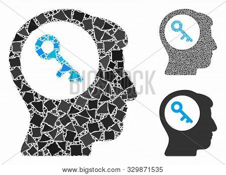 Brain Key Composition Of Tuberous Parts In Variable Sizes And Shades, Based On Brain Key Icon. Vecto