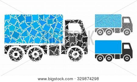 Truck Mosaic Of Unequal Parts In Various Sizes And Color Tones, Based On Truck Icon. Vector Joggly P
