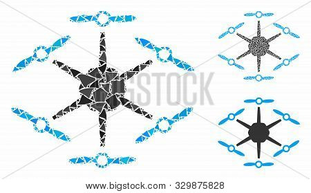 Hexacopter Mosaic Of Tuberous Elements In Various Sizes And Color Hues, Based On Hexacopter Icon. Ve