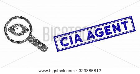 Collage Examine Eye And Grunge Stamp Seal With Cia Agent Phrase. Mosaic Vector Examine Eye Is Formed