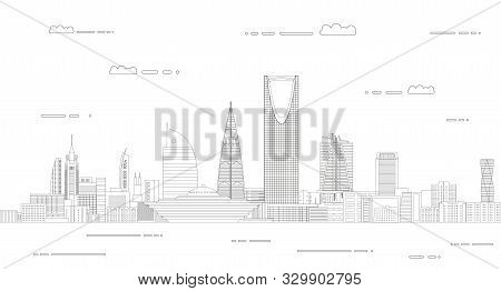 Vector Travel Background Poster With Riyadh City Line Art Style Outline Illustration