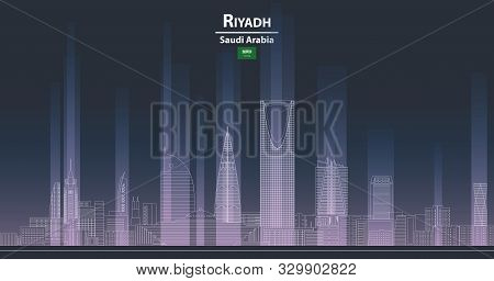 Riyadh Cityscape At Night Line Art Style Detailed Vector Illustration