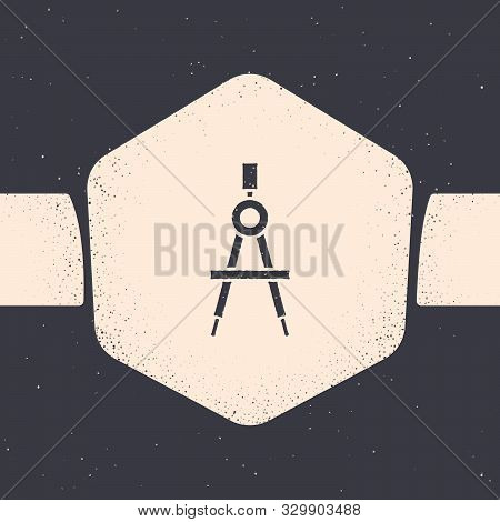 Grunge Drawing Compass Icon Isolated On Grey Background. Compasses Sign. Drawing And Educational Too