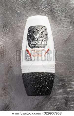 Rexona Deodorant Isolated On Gradient Background. Rexona Is Deodorant And Antiperspirant Brand Found