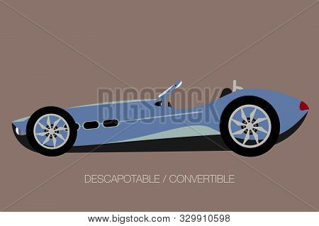 Convertible Sport Car, Spider Vector Car, Cabriolet, Flat Design Style, Side View Of Car