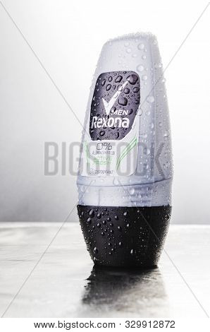 Rexona Deodorant Isolated On Gradient Background. Rexona Is Deodorant And Antiperspirant Brand Found