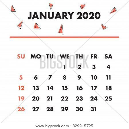 January 2020 Illustration Of Memphis Themed Calendar Design