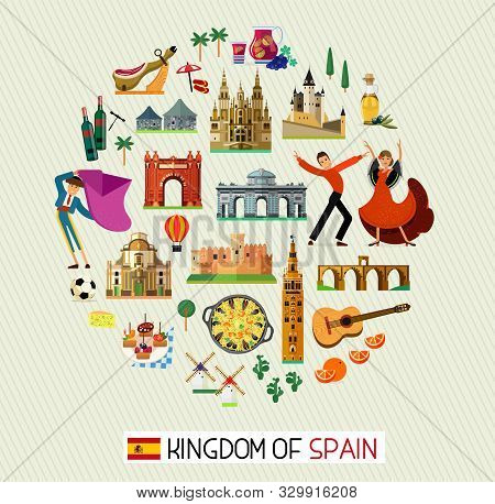 Spain Travel Icons. Spain Travel Map. Vector.