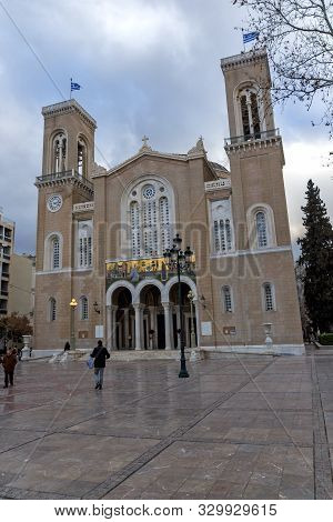 Athens, Greece - January 20, 2017: Amazing View Of Metropolitan Cathedral In Athens, Attica, Greece