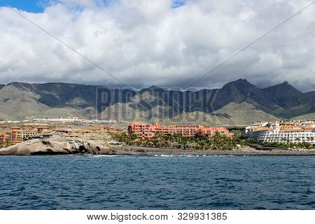 View On The Steep Coast Of Los Gigantes On Canary Island Tenerife With Rocks In Different Colors