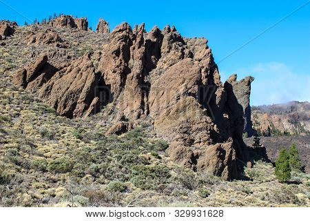 View on the steep coast of Los Gigantes on canary island tenerife with rocks in different colors