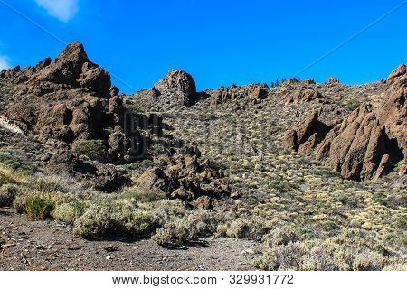 View On The Steep Coast Of Los Gigantes On Canary Island Tenerife With Rocks In Different Colors