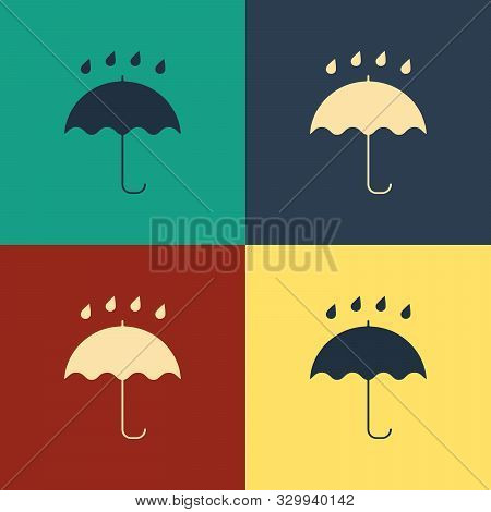 Color Umbrella And Rain Drops Icon Isolated On Color Background. Waterproof Icon. Protection, Safety