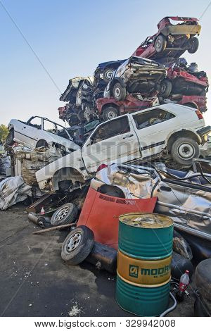 Car Scrap With Old And Damaged Cars
