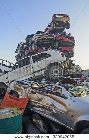 Car Scrap With Old And Damaged Cars