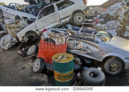 Car Scrap With Old And Damaged Cars