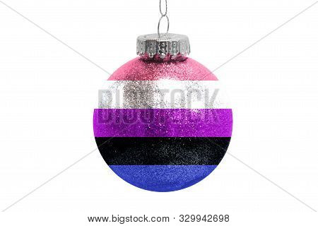 Glass Christmas Ball Toy Isolated On White Background With The Flag Of Genderfluid