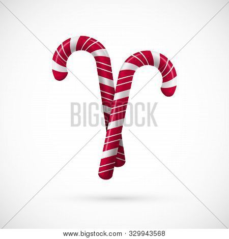 Red And White Chrisrmas Candy. Template For Christmas And New Year Greeting Cards. Realistic Sweet S