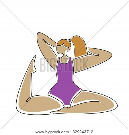 Young Girl Or Woman Is Doing Yoga. Vector Cartoon Illustration In Modern Concept