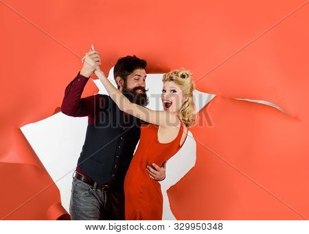 Happy Couple Enjoying Dance. Cute Young Couple Dancing. Stylish Couple Dancing. Dancing People In Da