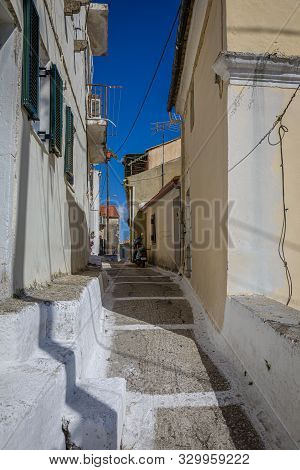 In The Streets Of Pelekas Village On Corfu Island