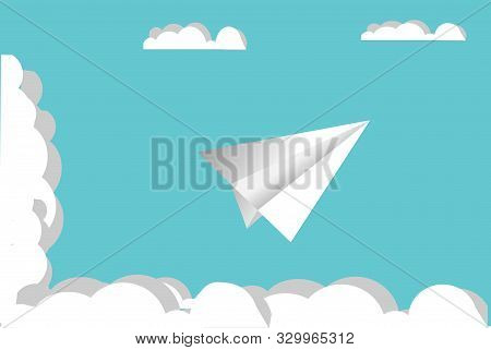 Paper Plane On Blue Sky And Cloud Background.