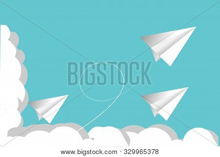 Paper Plane On Blue Sky And Cloud Background.