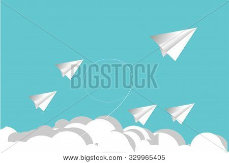 Paper Plane On Blue Sky And Cloud Background.