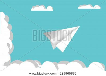 Paper Plane On Blue Sky And Cloud Background.