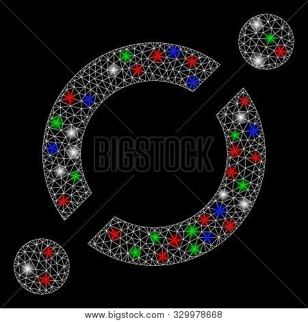 Bright Mesh Node Link With Lightspot Effect. White Wire Frame Triangular Mesh In Vector Format On A 