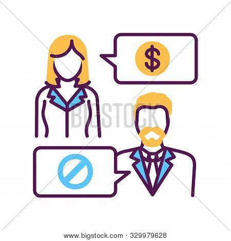 Refusal Of A Bribe Line Color Icon. Business Bribery And Kickback Corruption Concept.