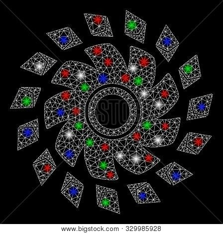 Bright Mesh Ethereum Propeller With Glow Effect. White Wire Carcass Polygonal Mesh In Vector Format 